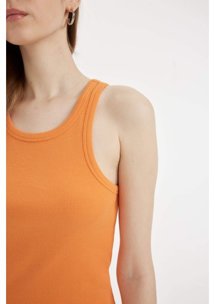 Bodycon Halter Yaka Fitilli Kaşkorse Basic Düz Kolsuz Midi Elbise U8106AZ24SM