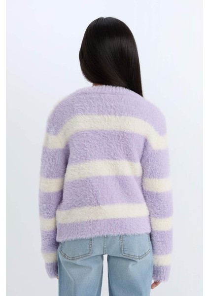 Kız Çocuk Bisiklet Yaka Çizgili Triko Kazak D1196A824WN