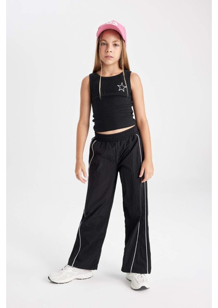 Kız Çocuk Wide Leg Geniş Bol Paça Beli Lastikli Siyah Pantolon C8775A824AU