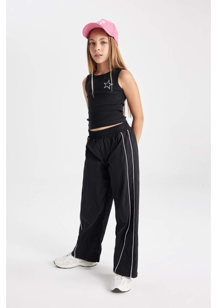 Kız Çocuk Wide Leg Geniş Bol Paça Beli Lastikli Siyah Pantolon C8775A824AU