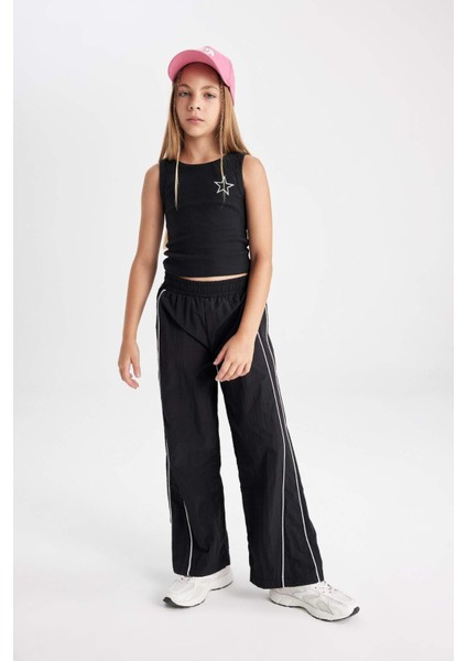 Kız Çocuk Wide Leg Geniş Bol Paça Beli Lastikli Siyah Pantolon C8775A824AU