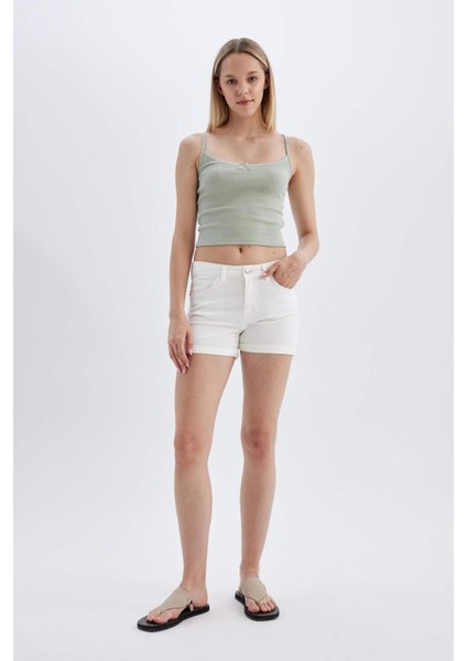 Yüksek Bel Katlamalı Paça Jean Şort B9215AX24SM