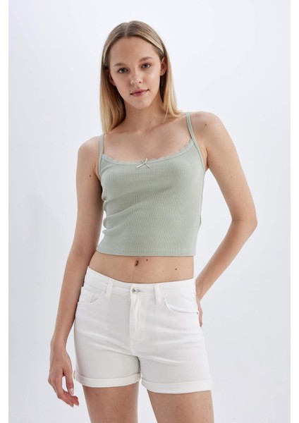 Yüksek Bel Katlamalı Paça Jean Şort B9215AX24SM