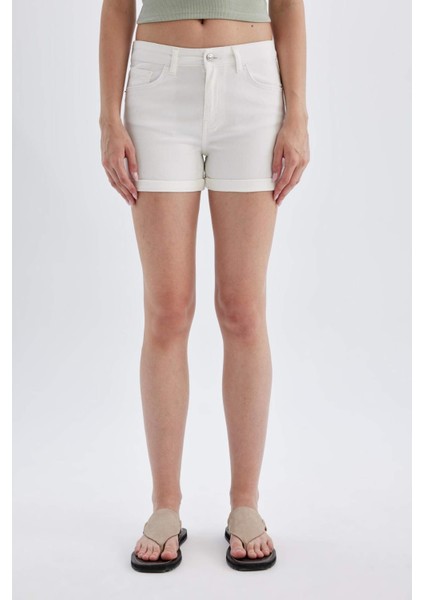 Yüksek Bel Katlamalı Paça Jean Şort B9215AX24SM