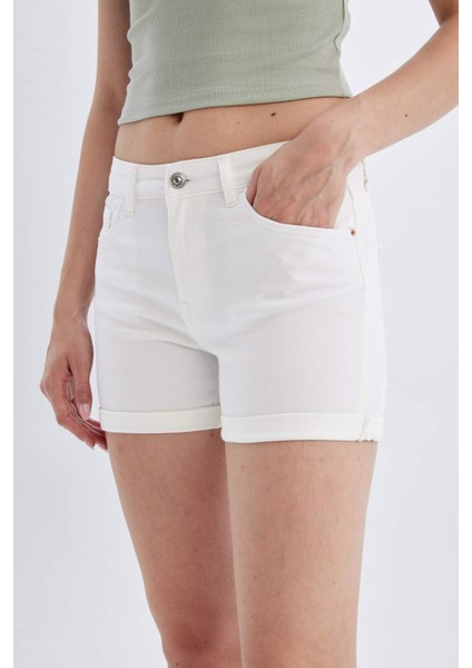 Yüksek Bel Katlamalı Paça Jean Şort B9215AX24SM