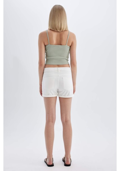 Yüksek Bel Katlamalı Paça Jean Şort B9215AX24SM