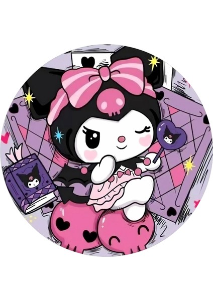 Yenilebilir Yuvarlak Pasta Resim Baskısı 20 cm Şekerli Kağıt Kuromi Temalı 98