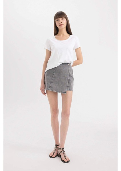 Yüksek Bel Mini Jean Şort Etek C0695AX24SM
