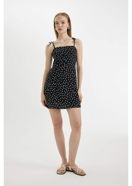 Coool Desenli Askılı Mini Elbise