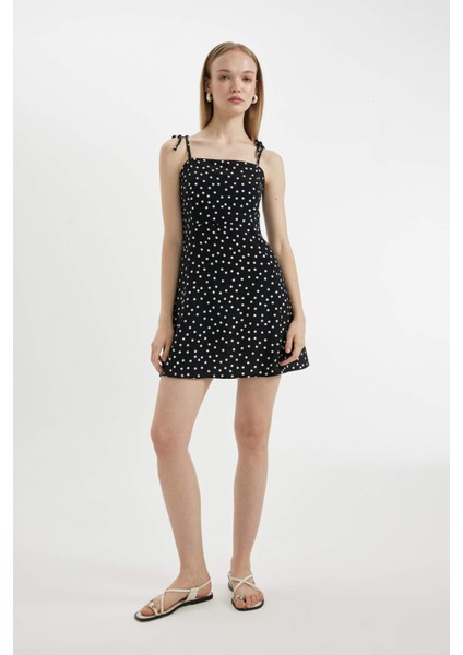 Coool Desenli Askılı Mini Elbise