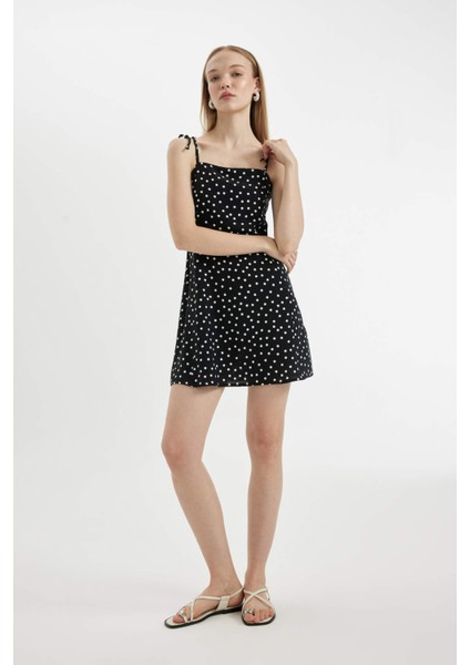 Coool Desenli Askılı Mini Elbise