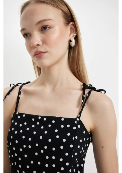 Coool Desenli Askılı Mini Elbise