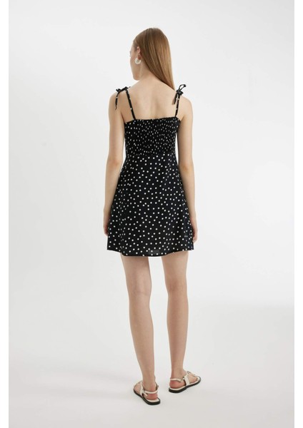 Coool Desenli Askılı Mini Elbise