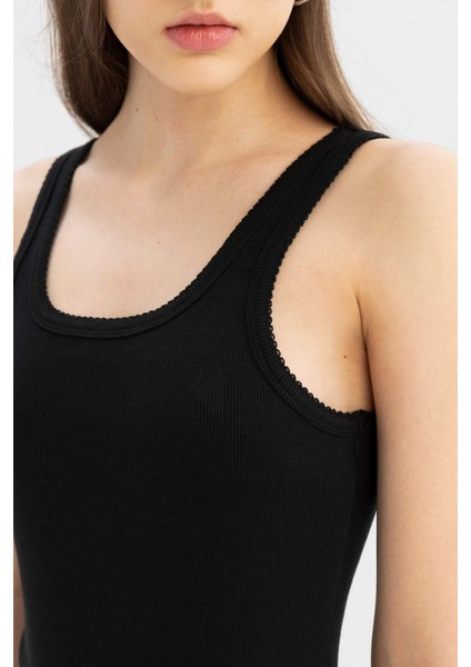 Coool Bodycon Vücudu Saran Basic Düz Fitilli Kaşkorse Kolsuz Mini Elbise A0732AX24SM