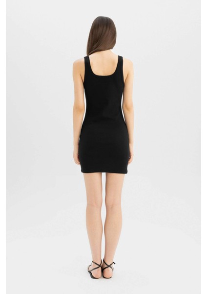 Coool Bodycon Vücudu Saran Basic Düz Fitilli Kaşkorse Kolsuz Mini Elbise A0732AX24SM