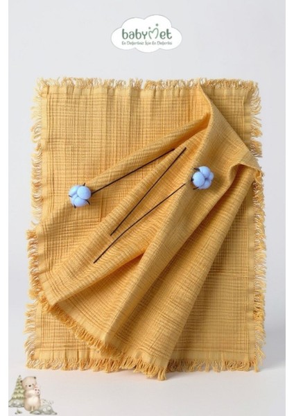 %100 Pamuk 4 Katlı Müslin Bebek Battaniyesi 90x130 cm – Yumuşak&Doğal, Saçaklı Örtü