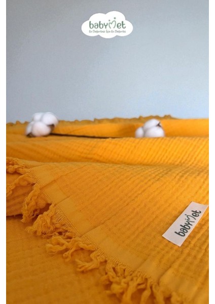 %100 Pamuk 4 Katlı Müslin Bebek Battaniyesi 90x130 cm – Yumuşak&Doğal, Saçaklı Örtü fiyatları