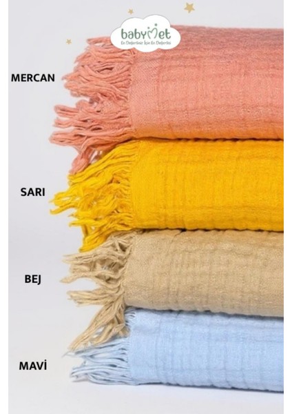 %100 Pamuk 4 Katlı Müslin Bebek Battaniyesi 90x130 cm – Yumuşak&Doğal, Saçaklı Örtü modelleri