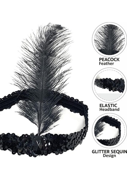 Siyah Renk Tüylü Çarliston Saç Bandı Kafa Bandı (5250) modelleri