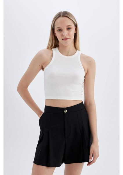 Regular Fit Yüksek Bel Pileli Şort D0963AX24SM