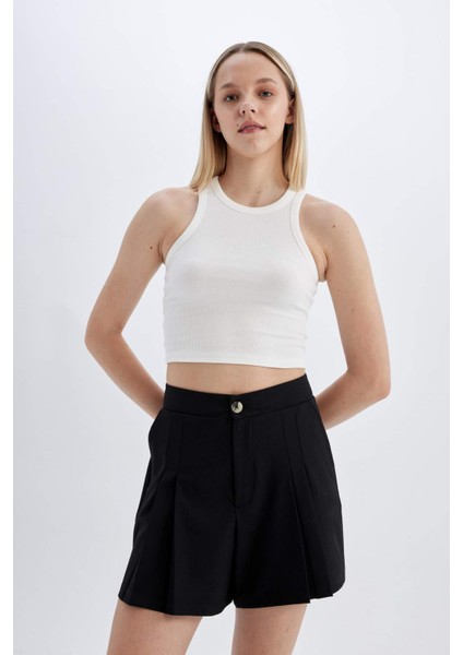 Regular Fit Yüksek Bel Pileli Şort D0963AX24SM