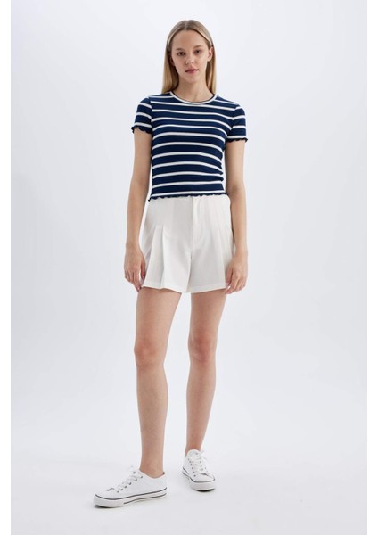 Regular Fit Yüksek Bel Pileli Şort D0963AX24SM