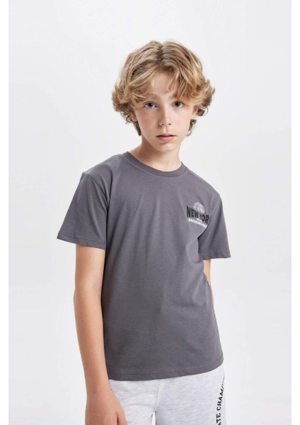 Erkek Çocuk Bisiklet Yaka Baskılı Kısa Kollu Tişört D0443A824SM