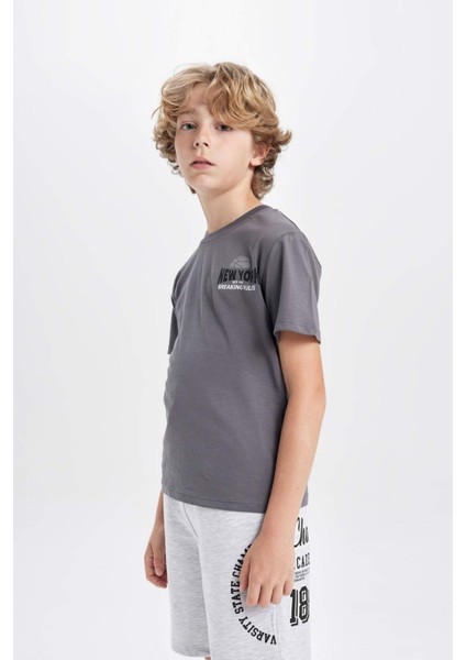 Erkek Çocuk Bisiklet Yaka Baskılı Kısa Kollu Tişört D0443A824SM