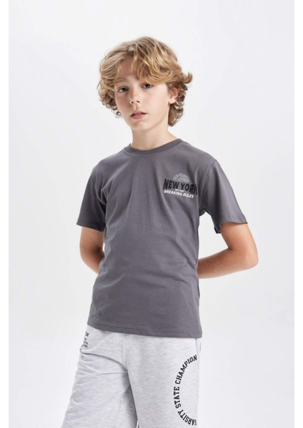 Erkek Çocuk Bisiklet Yaka Baskılı Kısa Kollu Tişört D0443A824SM