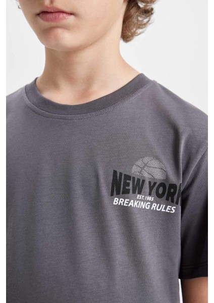 Erkek Çocuk Bisiklet Yaka Baskılı Kısa Kollu Tişört D0443A824SM