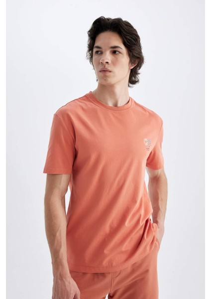 Regular Fit Bisiklet Yaka Baskılı Kısa Kollu Tişört C5650AX24HS