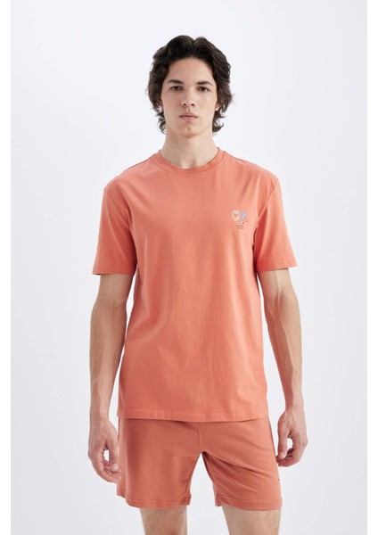 Regular Fit Bisiklet Yaka Baskılı Kısa Kollu Tişört C5650AX24HS