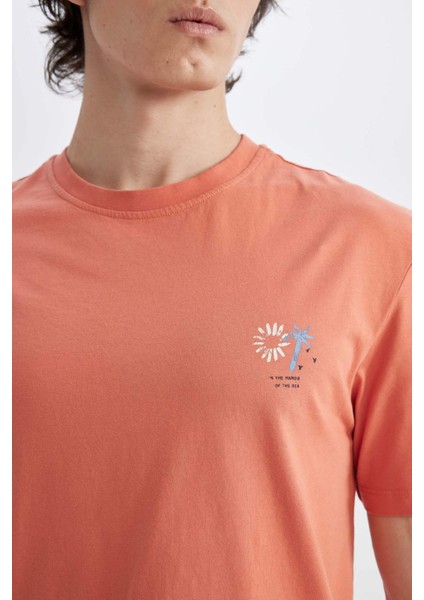 Regular Fit Bisiklet Yaka Baskılı Kısa Kollu Tişört C5650AX24HS