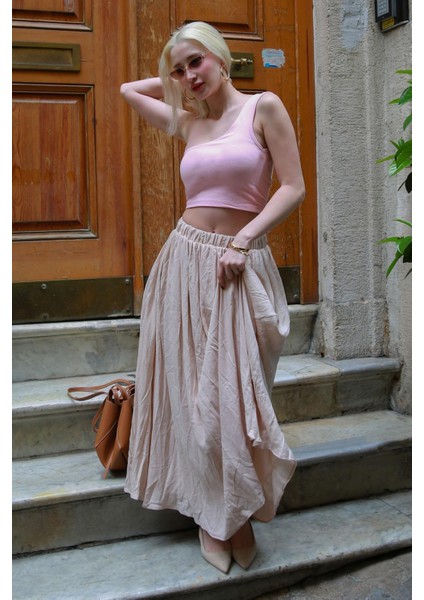 Bej Vual Kumaş Basic Kadın Uzun Boy Kadın Etek MG2366 fiyatları