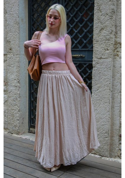 Bej Vual Kumaş Basic Kadın Uzun Boy Kadın Etek MG2366 fırsatları