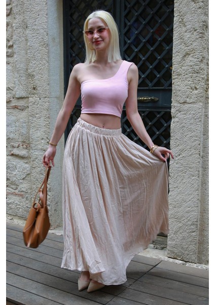 Bej Vual Kumaş Basic Kadın Uzun Boy Kadın Etek MG2366 indirimleri