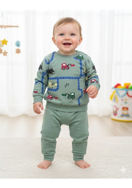 Araba Desenli Erkek Bebek Eşofman Takımı