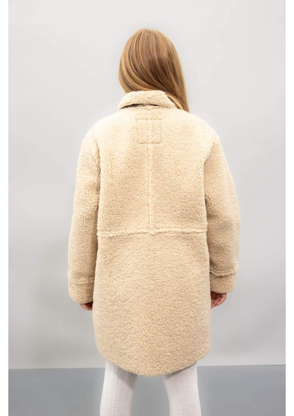 Kız Çocuk Rüzgar Geçirmez Düğmeli Cepli Kaşe Parka