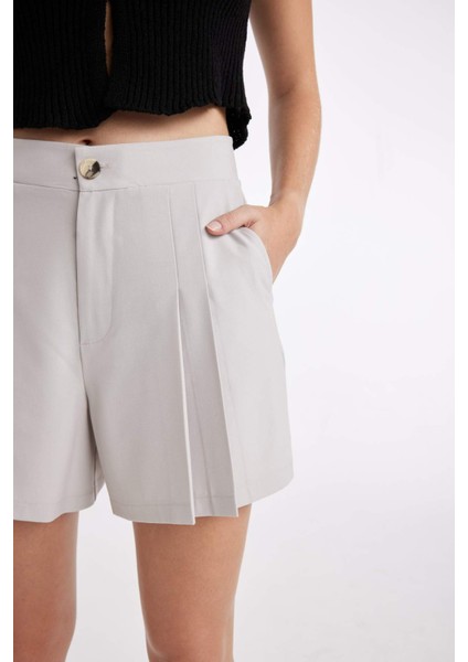 Regular Fit Yüksek Bel Pileli Şort D0963AX24SM