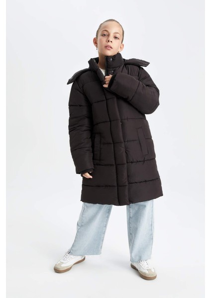 Kız Çocuk Su Geçirmez Kapüşonlu Fermuarlı Çıtçıtlı Cepli Parka C8474A824AU