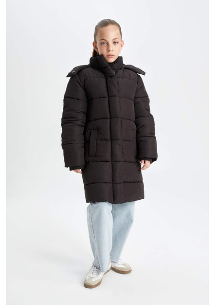 Kız Çocuk Su Geçirmez Kapüşonlu Fermuarlı Çıtçıtlı Cepli Parka C8474A824AU