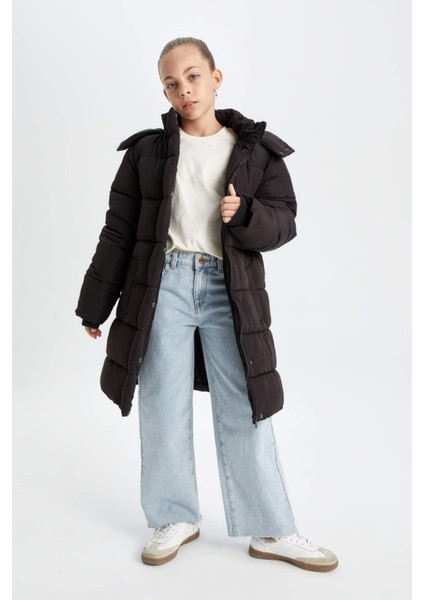 Kız Çocuk Su Geçirmez Kapüşonlu Fermuarlı Çıtçıtlı Cepli Parka C8474A824AU