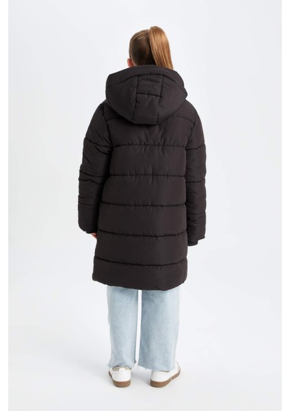 Kız Çocuk Su Geçirmez Kapüşonlu Fermuarlı Çıtçıtlı Cepli Parka C8474A824AU