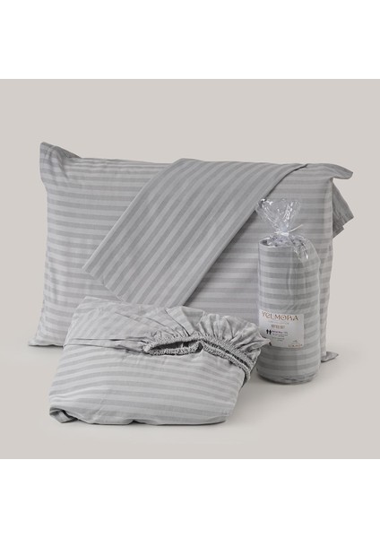 Gri Pamuk Saten Fitted Çarşaf Tek Kişilik (100X200)