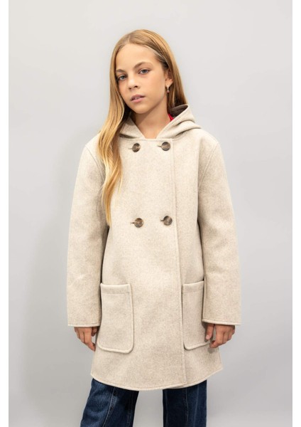 Kız Çocuk Kapüşonlu Kaşe Parka C8554A824AU