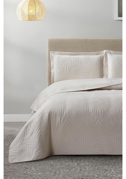 Prag Elyaf Dolgulu Çift Kişilik 240X260 cm Yatak Örtüsü Bej