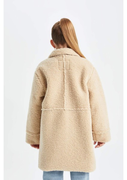 Kız Çocuk Rüzgar Geçirmez Düğmeli Cepli Kaşe Parka