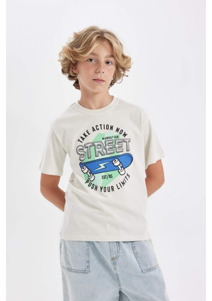 Erkek Çocuk Bisiklet Yaka Baskılı Kısa Kollu Tişört