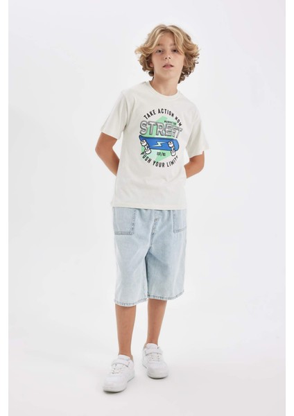 Erkek Çocuk Bisiklet Yaka Baskılı Kısa Kollu Tişört