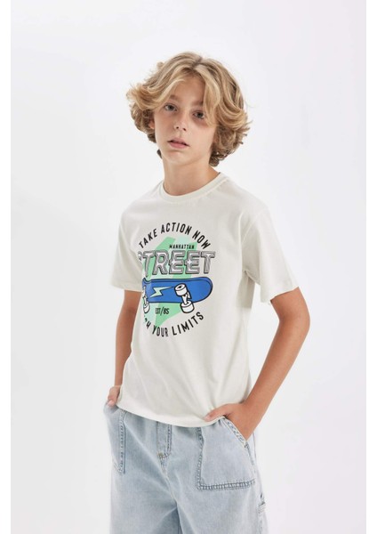 Erkek Çocuk Bisiklet Yaka Baskılı Kısa Kollu Tişört